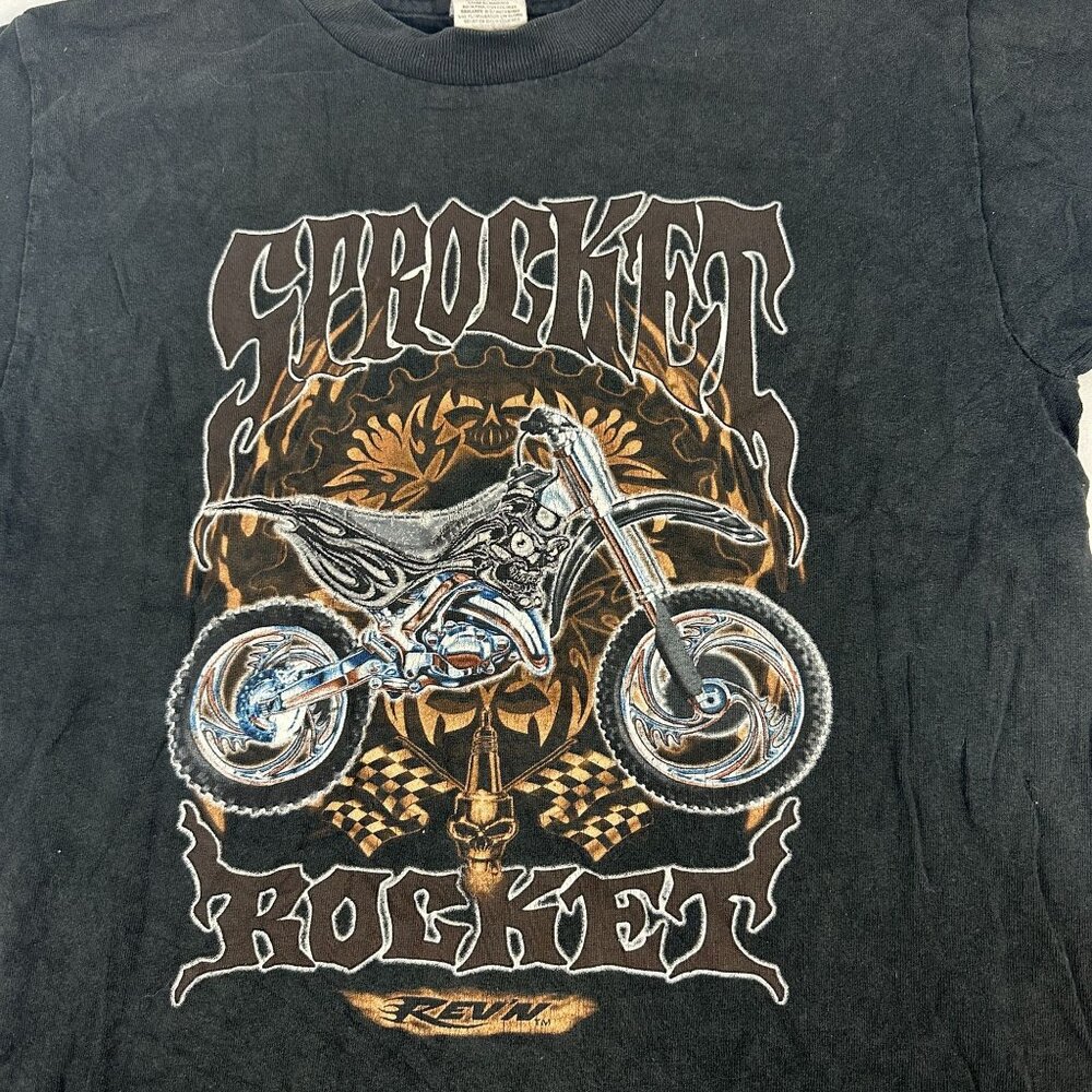 Revn Sprocket Rocket Graphic T-Shirt Black Size 8/10 Motorcycle Design